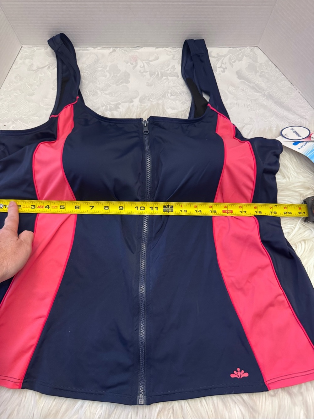 Aqua belle Swimsuits For All 26W Colorblock Navy Blue Pink Full Zip Tankini New - Picture 9 of 15